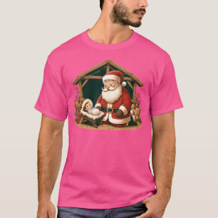T-shirt Design de Noël Kneeling Père Noël avec bébé Je