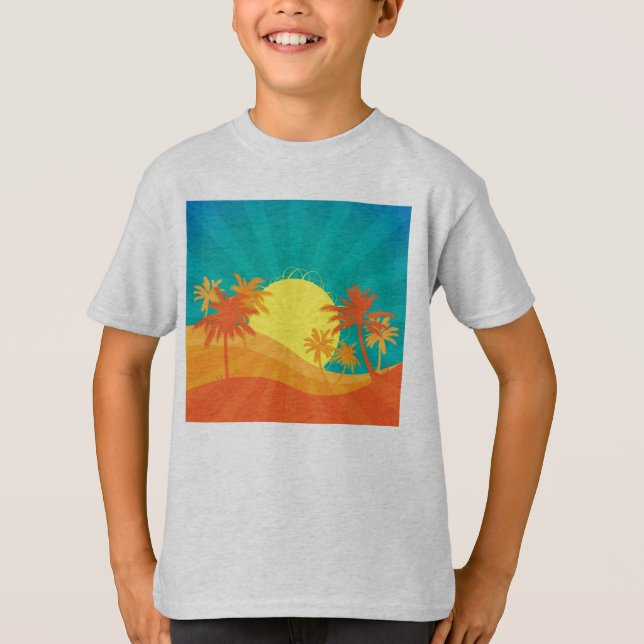 T-shirt Design de surf tropical rétro de Sunset Beach (Devant)