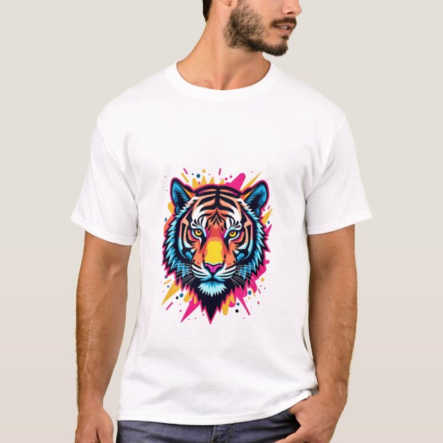 T-shirt Design de tigre néon pop-art (Devant)