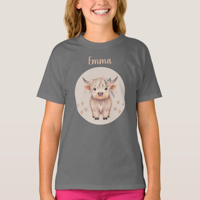 T-shirt Design de vaches Highland pour filles (Devant)
