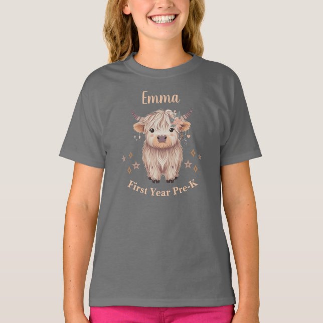 T-shirt Design de vaches Highland pour filles (Devant)