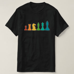 T-shirt Design d'échecs avec des pièces de couleur de styl