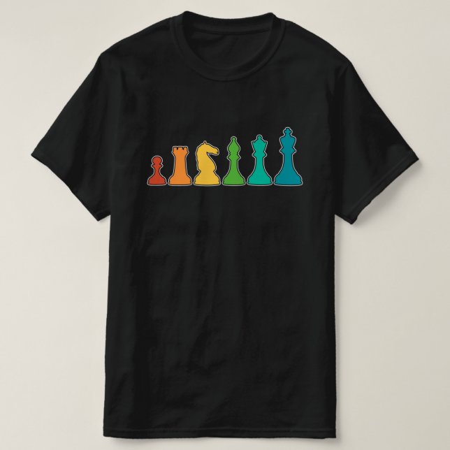 T-shirt Design d'échecs avec des pièces de couleur de styl (Design devant)