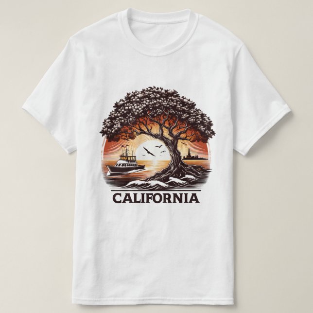 T-shirt Design du coucher de soleil de la mer avec (Design devant)