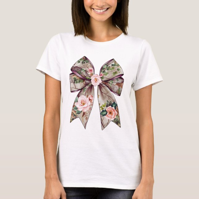 T-shirt Design élégant de Bow Floral - Romantique Nature-I (Devant)