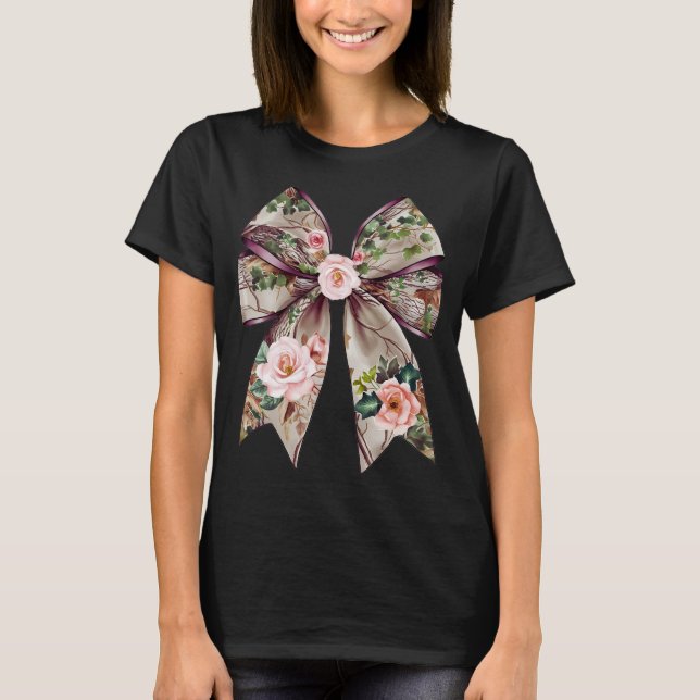 T-shirt Design élégant de Bow Floral - Romantique Nature-I (Devant)