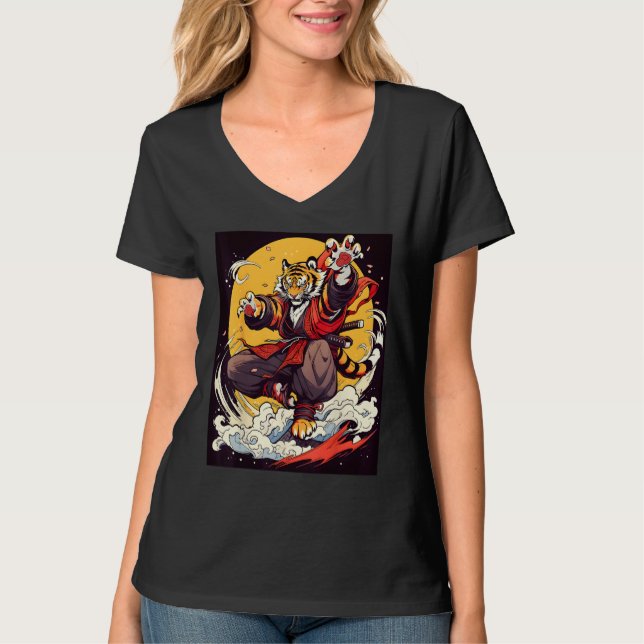 T-shirt Design Featuring a Majestic Tiger in the World of  (Devant)