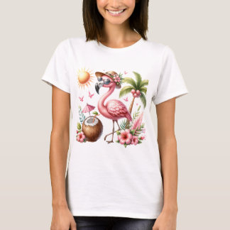 T-shirt Design Flamant rose Rose Sur Vêtements Dames
