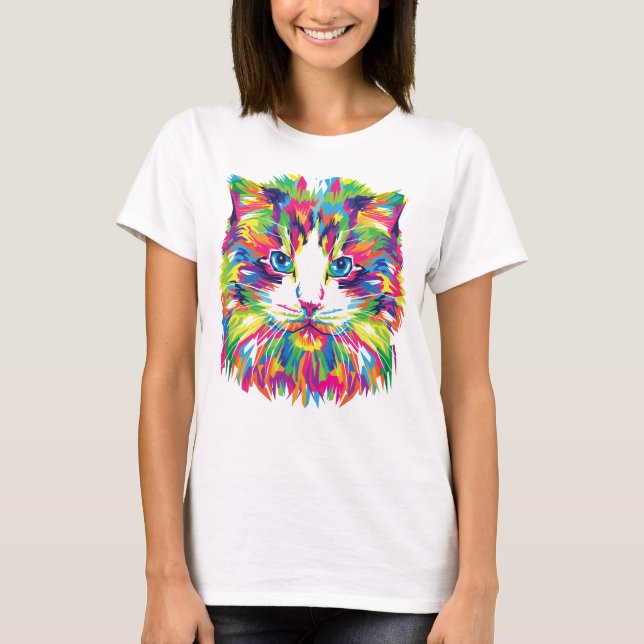 T-shirt Design Géométrique Prismatique Visage de Chat-3245 (Devant)