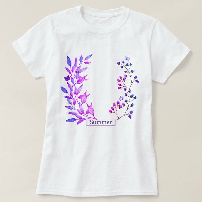 T-shirt Design original de fleurs et branches violettes (Design devant)