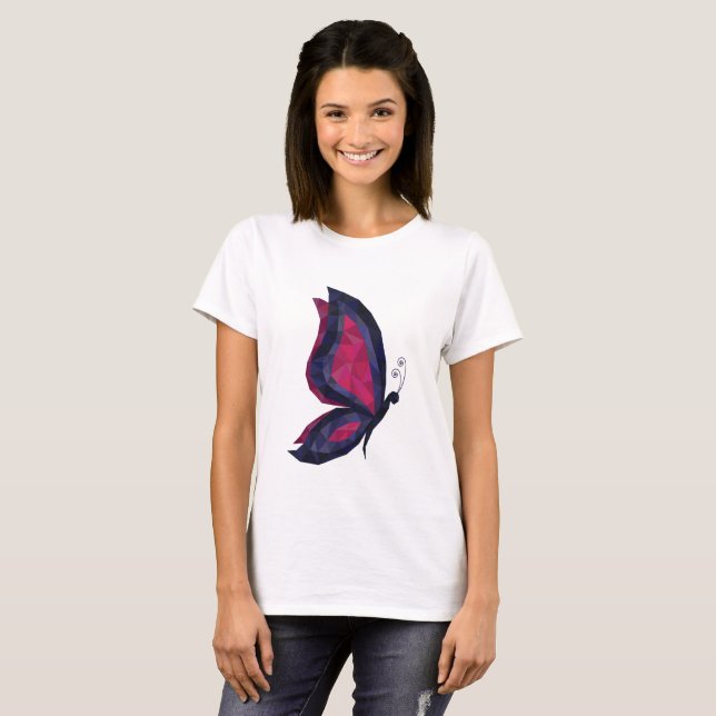 T-shirt Design papillon hitech moderne, violet, rose, bleu (Devant entier)