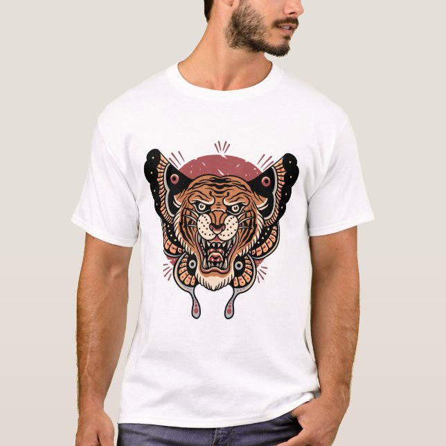 T-shirt design tatouage tigre papillon (Devant)