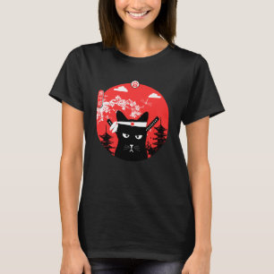 T-shirt Design vintage japonais de chat Ninja Art Style