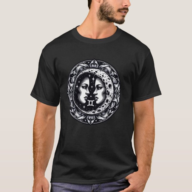 T-shirt Design Zodiaque Gemini Moon Double Face Pour L'Ast (Devant)