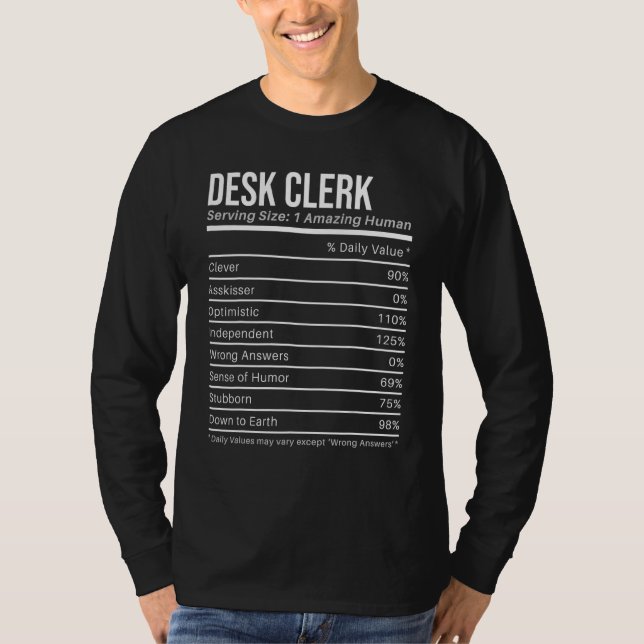 T-shirt desk clerk Nutritional Values  Nutrition Facts (Devant)