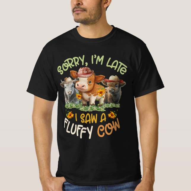 T-shirt Désolé, J'Ai Vu Tard Une Vache Fluffy Highland Cow (Devant)