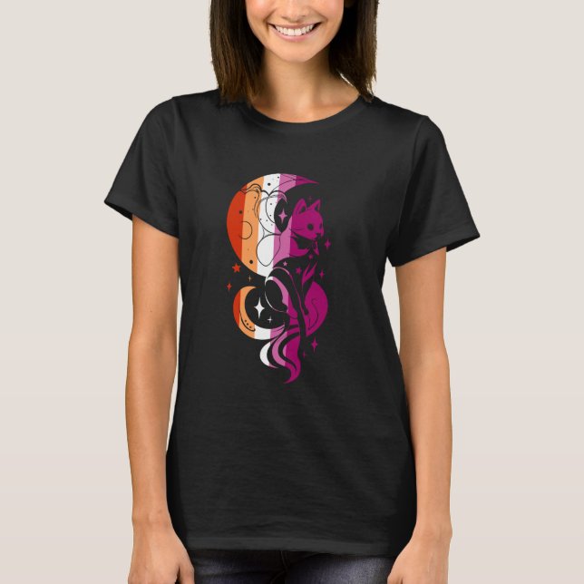T-shirt Dessein Mystique de Chat Céleste de Fierté Lesbien (Devant)