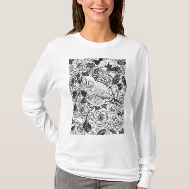 T-shirt Dessin à encre de buisson Zebra et rose (Devant)