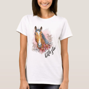 T-shirt Dessin à la main de cheval avec des plantes et des