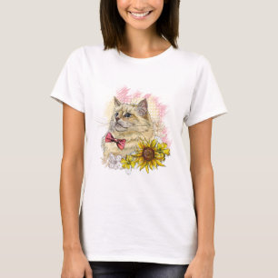 T-shirt Dessin à la main drôle Ragdoll rouge chat avec des