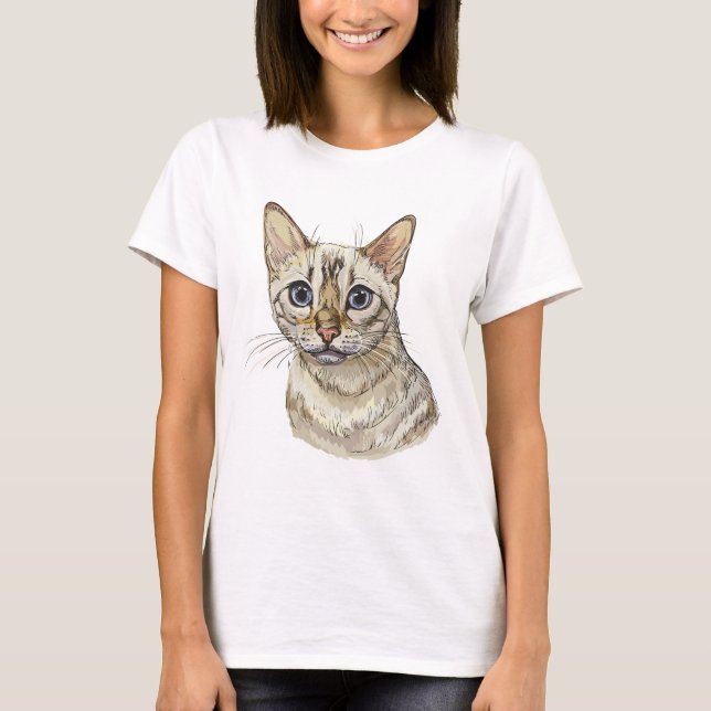 T-shirt Dessin à la main d'un chat bengal Snow drôle (Devant)