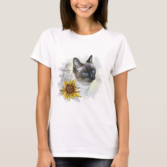 T-shirt Dessin à la main d'un chat thaïlandais mignon et d (Devant)