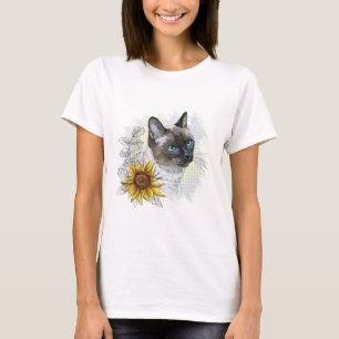 T-shirt Dessin à la main d'un mignon chat thaïlandais drôl