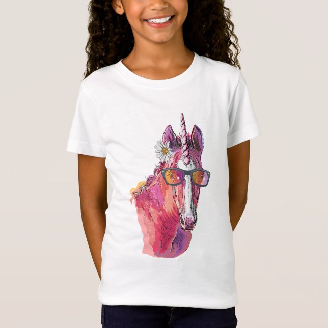 T-Shirt Dessin à la main Unicorne rose (Devant)