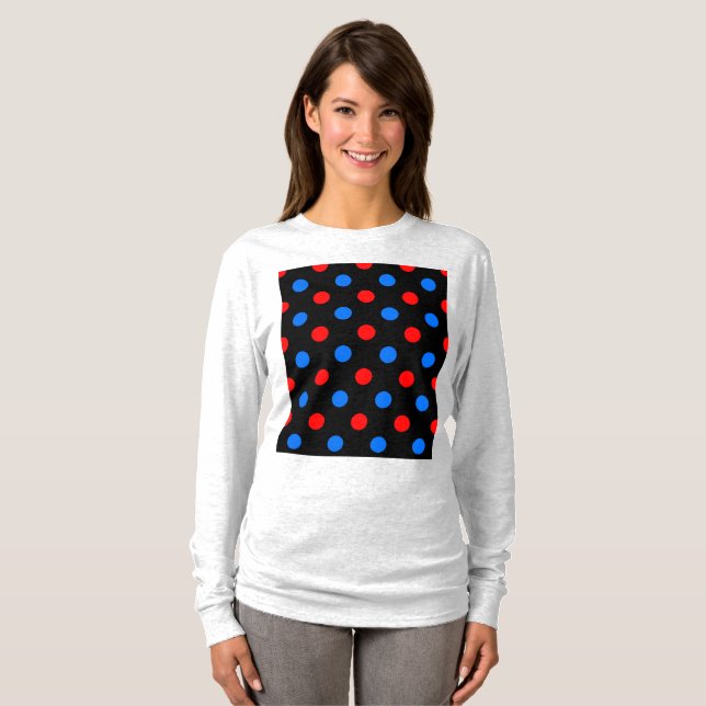 T-shirt Dessin à points noirs rouges et bleus  (Devant entier)