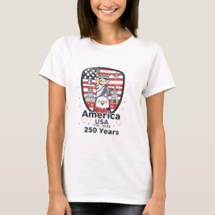 T-shirt Dessin animé America 250 Ans Bouclier patriotique