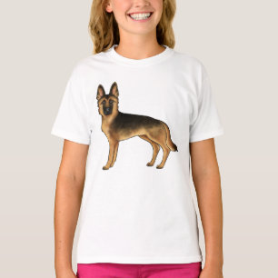 T-shirt Dessin animé amusant de Berger allemand noir et fe