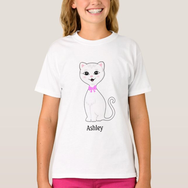 T-shirt Dessin animé de chat blanc mignon (Devant)