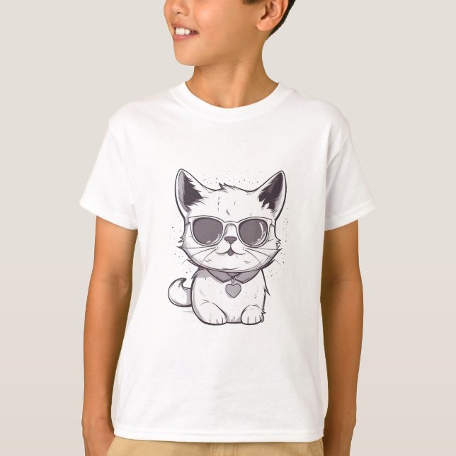 T-shirt Dessin Animé de Chat Mignon (Devant)