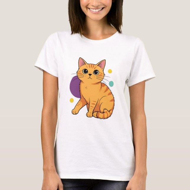 T-shirt Dessin animé de chat roux mignon (Devant)