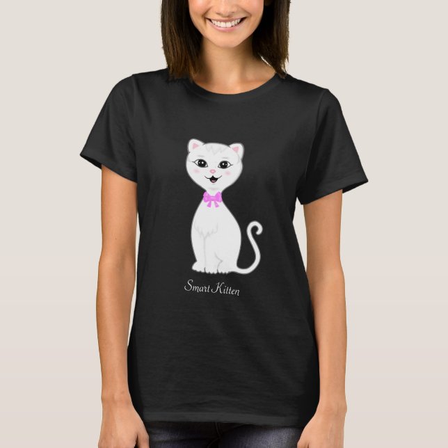 T-shirt Dessin animé de chaton blanc intelligent mignon (Devant)