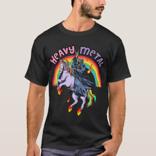 T-shirt Dessin animé de licorne arc-en-ciel heavy metal mi
