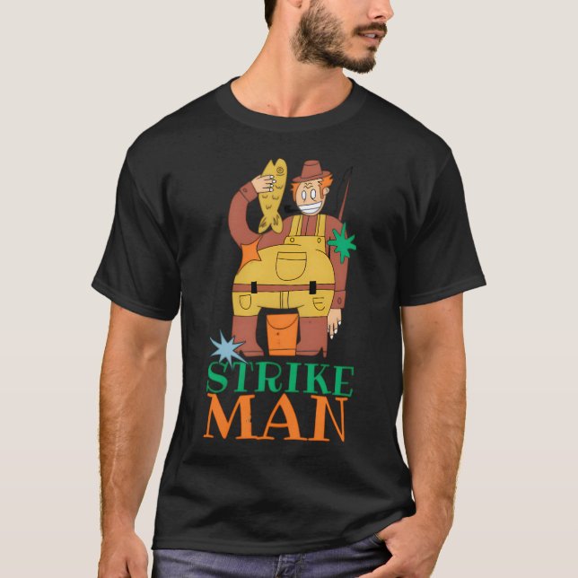 T-shirt Dessin animé de pêche Strike Man (Devant)