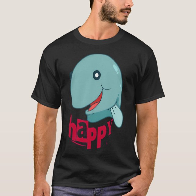 T-shirt Dessin animé de poisson heureux. (Devant)