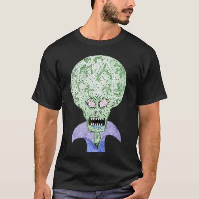 T-shirt Dessin animé de science-fiction avec un alien à gr (Devant)