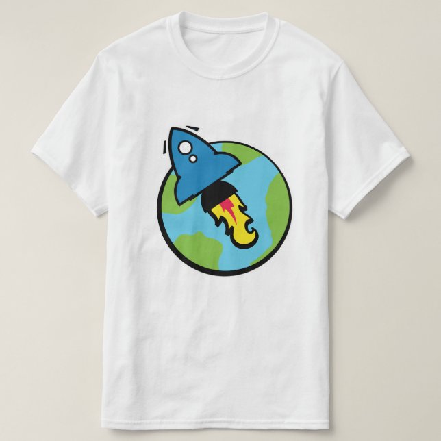 T-shirt Dessin animé de science-fiction Rocket And Planet (Design devant)