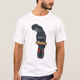 T-shirt Dessin animé d'oiseau cacatoès noir à queue rouge