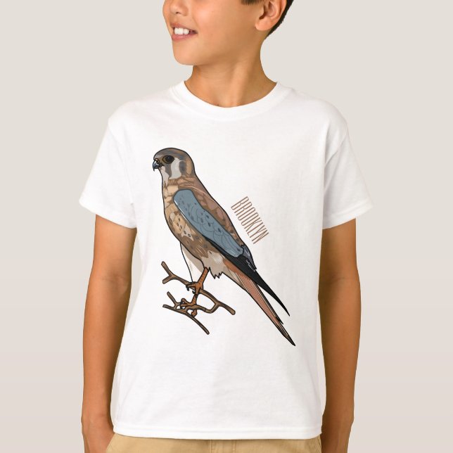 T-shirt dessin animé d'oiseau-kestrel américain (Devant)