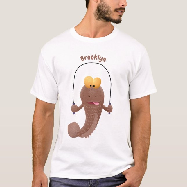 T-shirt Dessin animé drôle de poisson mudskipper sautant  (Devant)
