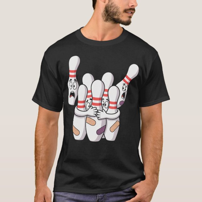 T-shirt Dessin animé drôle de quilles de bowling effrayées (Devant)