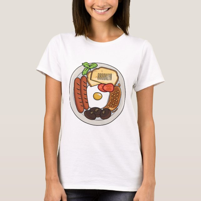 T-shirt dessin animé du petit-déjeuner anglais (Devant)