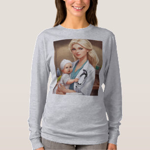 T-shirt Dessin animé d'une femme médecin européenne aux ch