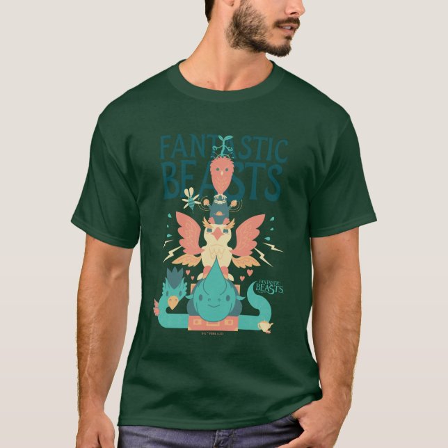T-shirt Dessin animé Fantastique Beast Emerge From Suitcas (Devant)