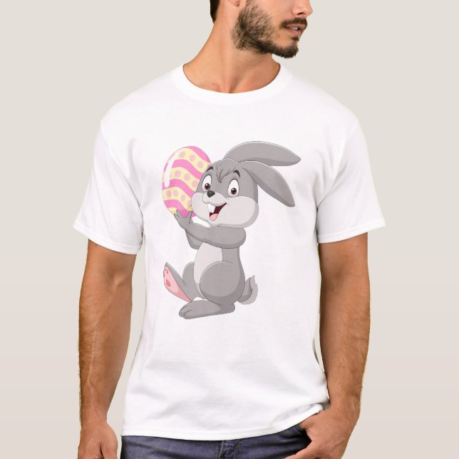 T-shirt Dessin animé Little Bunny Holding Easter Egg Bunni (Devant)