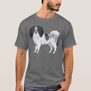 T-shirt Dessin animé mignon de chien Phalène noir et blanc