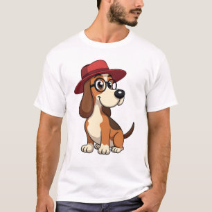 T-shirt Dessin animé vintage Basset Hound au chapeau rouge